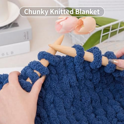 Franel Navy Blue Chunky Chenille Yarn for Hand Knitting Blanket (8 Pack, Total 64oz) - Shed-Resistant Fluffy Jumbo Yarn for Crocheting, Super Bulky Big Yarn for DIY Throw, Pre-Wound & Tangle-Free - color: 21