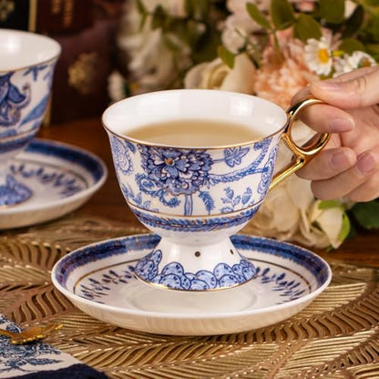 KAMMAK Tea Cups and Saucers Set of 2, Fine Bone China Coffee Cups, 572N | Stackable Espresso Mugs, Ceramic Demitasse for Coffee, Cappuccino, Latte, Americano, Tea - size: 7KPSP572N