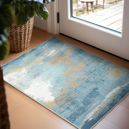 Ashler Abstract Rug, 2x3 Entryway Rugs, Modern Abstract Area Rug for Living Room, Bedroom, Kitchen Dining Room, Office, Blue Home Decor, Non-Slip & Machine Washable Rugs, Carpet Decoration - color: Z-abstract Blue, size: 2' x 3' (Runner)