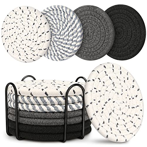 Coasters for Drinks, Coasters Set of 4 - Color, 8 Pack Coaster Set, Absorbent Coaster with Holder, Coffee Table Decor, Living Room Decor, Home Decor Living Room - color: Grey With Holder