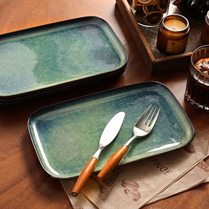 vancasso Stern Serving Platters Set of 4, 11 Inches Rectangular Ceramic Serving Plates, Green Serving Trays for Entertaining - color: Green, size: 4 Pieces
