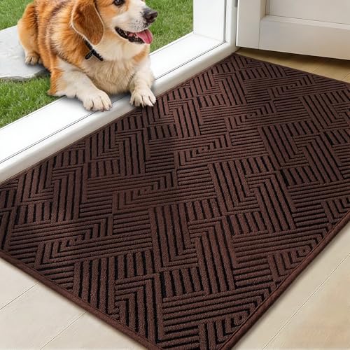 Dirt Trapper Door Mat 20" x 32", Non-Slip Washable Entrance Mat, Dirt Resistant and Absorbent Welcome Mat, Low Profile Floor Mat for Front/Back Door, Entryway, Brown - color: Brown, size: 20"x32" (Rectangular)