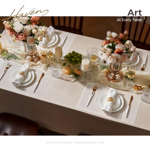 Leetaltree Woven Vinyl Placemats Set of 6, White Sequin | Waterproof & Washable Dining Table Mats for Wedding, Anniversary, Daily Use, Hand-Cut, Easy to Clean - color: 00- White Sequin, size: Set of 6