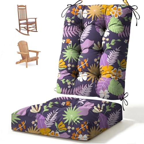 Outdoor Waterproof Rocking Chair Cushion Premium Oxford Patio Chair Cushions Backed Bottom Thick Cotton Rocking Chair Pads 2pcs Set of Upper and Lower with Ties, Purple Flower - color: 3#, size: 1 Pack