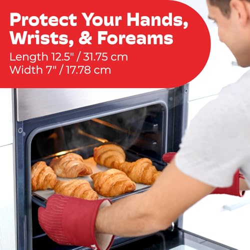 Silicone Oven Mitts - Red Set of 2-12.5" - Heat Resistant to 536 F / 280 C Kitchen Gloves - Professional Grade Protection Hot Cooking Baking - color: Red