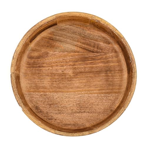 Decorative Wooden Centerpiece Bowl – Mango Wood Pedestal Dough Bowl for Entryway Table, Coffee Table & Home Décor, Large Fruit & Key Bowl (12" X 12" X 4.5")