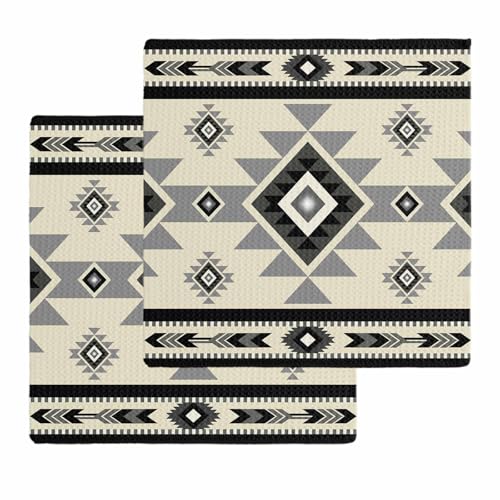 Boho Western Dish Towels Waffle Kitchen Towels Set, Absorbent Quick Drying Towel Cleaning Ethnic Tribes Southwest Native American Hand Towels for Bathroom 2 Pack Dish Cloths 12"x12" - color: Classickon3694, size: 2PCS-12x12in