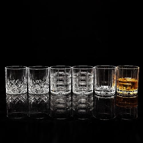 KANARS Crystal Whiskey Glasses Mixed 10 Oz Scotch Glasses Set of 6 | Rock Bar Tumblers 3 Patterns in Luxury Gift Box for Birthday, Anniversary, Housewarming, Father's Day and Wedding - color: Set of 6