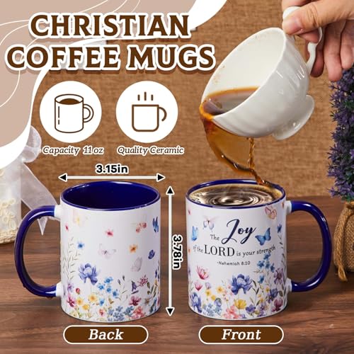 Ziliny 4 Sets Christian Gifts for Women, 11oz Floral Coffee Mugs with Bible Verse Keychains,Mother's Day Christian Tea Cup Set, Inspirational Watercolor Flower Appreciation Gift
