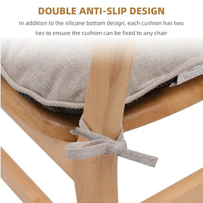 RACE LEAF Khaki Chair Cushions 4 Pack, 15.5" X 15.5" Indoor Seat Cushions, Tufted Memory Foam Dining Room Chair Pads with Ties and Non-Slip Backing - color: Khaki