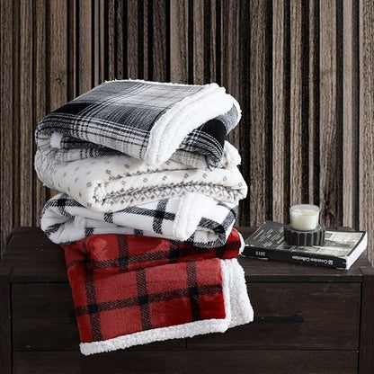Eddie Bauer - Throw Blanket, Brushed Fleece & Plush Sherpa Soft Bedding, Blanket for Couch & Bed (Bunkhouse Plaid Red, 50" x 60") - color: Bunkhouse Plaid Red, size: 50" x 60"