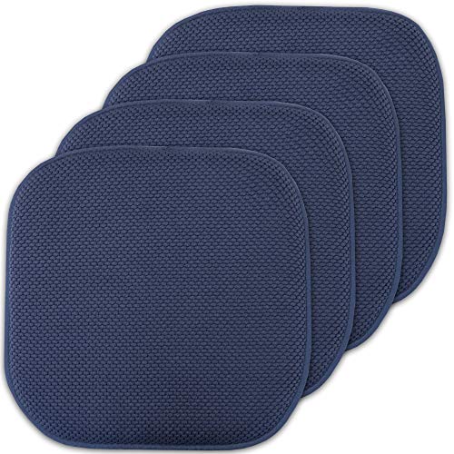 Sweet Home Collection Memory Foam Chair Cushion Honeycomb Pattern Solid Color Slip Non Skid Rubber Back Ultimate Comfort and Softness Rounded Square 16" x 16" Seat Cover, 4 Pack, Navy 4 Piece - color: Navy, size: 4 Pack