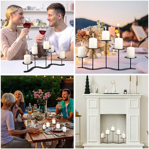 Wrought Iron 5-Arm Candle Stand, Heavy Duty S-Wave Pillar Holder | Black Metal Pillar Holder Stand, S-shaped Wave Base, for Outdoor Wedding Christmas Party, Tool-free Screw-in Design - color: S-5 Candles
