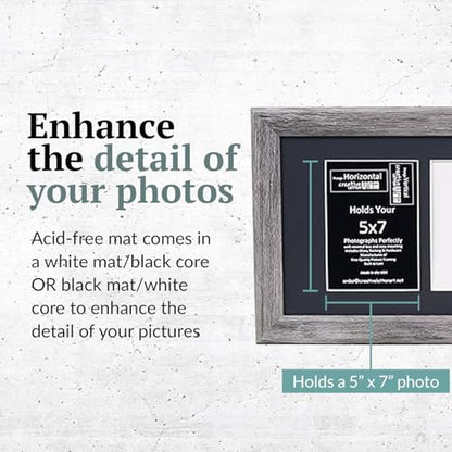 Creative Letter Art 5 Opening Driftwood Picture Frame with Glass to hold 5 by 7 inch Photographs including 10x32-inch Black Mat Collage - color: 5 opening, size: Driftwood w/ Black