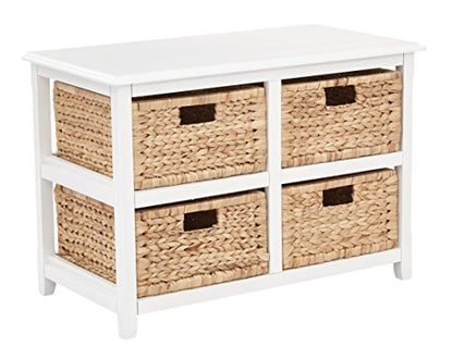 OSP Home Furnishings Seabrook Storage Tower with Solid Wood Frame and Natural Baskets, 2-Tier, 4-Drawer, White Finish - color: White Finish, size: 2-Tier, 4-Drawer