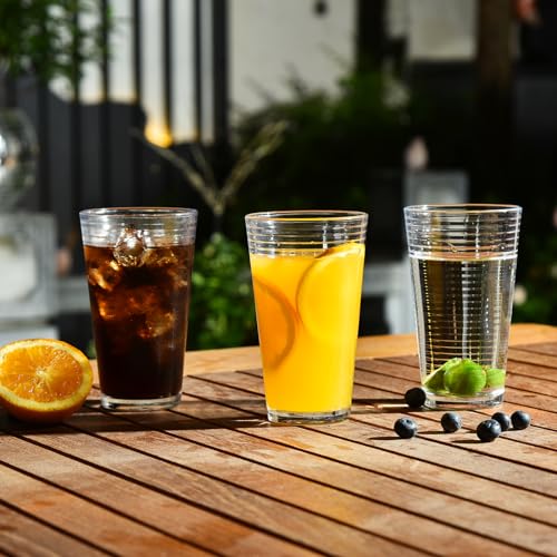 ALINK 16 oz Drinking Glasses, Set of 6 Highball Glasses, Ribbed Glassware Glass Cups, Water Glasses for Beer, Iced Coffee Cups, Cocktail Glasses, Wine, Iced Tea, Dishwasher Safe - style: Ribbed Design