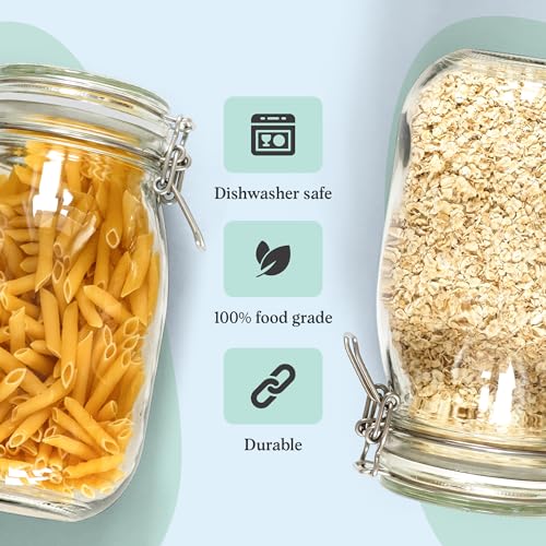 Set of 3 Glass Mason Jar with Airtight Lid 50 Ounces | Glass Storage Container for Food, Flour, Pasta, Coffee, Candy, Dog Treats, Snacks - size: 50 oz 3 Pack