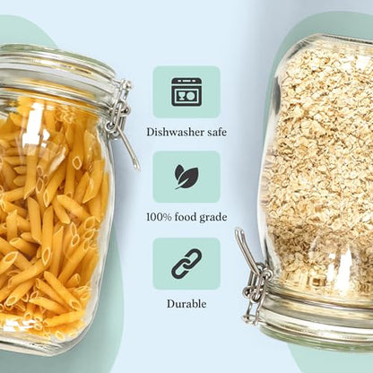 Set of 3 Glass Mason Jar with Airtight Lid 50 Ounces | Glass Storage Container for Food, Flour, Pasta, Coffee, Candy, Dog Treats, Snacks - size: 50 oz 3 Pack