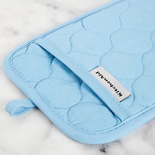KitchenAid Quilted Cotton Terry Cloth Oven Mitt, Pot Holder, Kitchen Towel 4-Pack Set, Heat Resistant, Silicone Grip, Gift Set, Blue Velvet, 16"x26", 7"x13" & 7"x10" - color: Blue Velvet