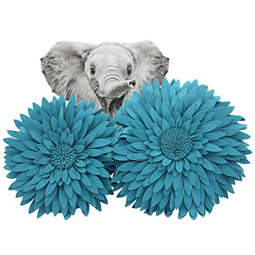 3D Daisy & Sunflower Decorative Pillow - 14.5 x 13 inch Round - Teal Flower-Shaped (Case + Insert) - color: Teal