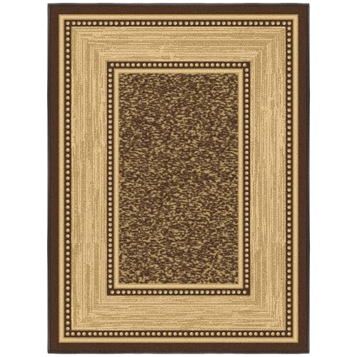 Ottomanson 2x3 Entryway Rug – Non-Slip Small Area Rugs - color: Border Dark Brown, size: 2'3" x 3' (Mat)