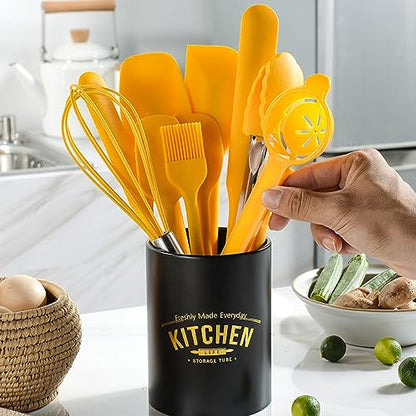11pcs/set Yellow Silicone Spatulas Set, Rubber Nonstick Baking Utensils Set Kitchen Gadgets Tools Set, Seamless One Pieces Design for Cooking, Baking and Mixing. - color: Yellow Baking Utensils Set