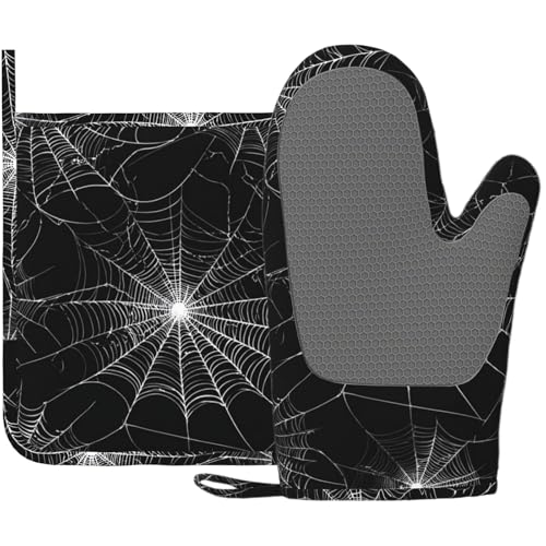 Spider Web Oven Mitts and Pot Holders Sets Silicone Kitchen Mitts Potholders Heat Resistant Oven Gloves Hot Pads for Kitchen Baking Cooking - color: Spider Web