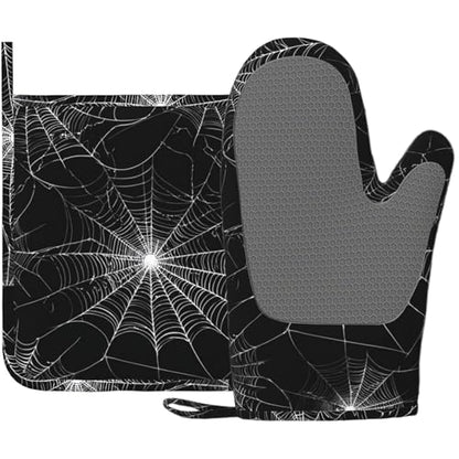 Spider Web Oven Mitts and Pot Holders Sets Silicone Kitchen Mitts Potholders Heat Resistant Oven Gloves Hot Pads for Kitchen Baking Cooking - color: Spider Web