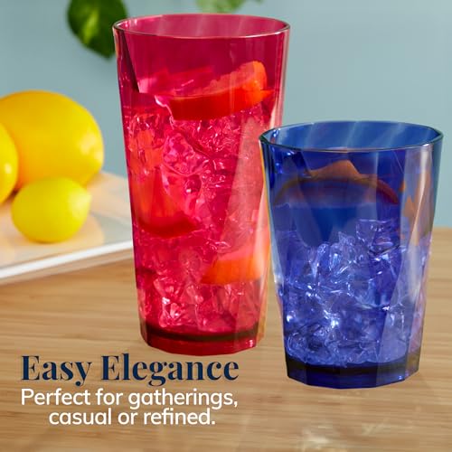 US Acrylic Optix Plastic Reusable Drinking Glasses (Set of 16) 14oz Rocks & 20oz Water Cups in Jewel Tone Colors | BPA-Free Tumblers, Made in USA | Top-Rack Dishwasher Safe - size: 14 ounces/20 ounces