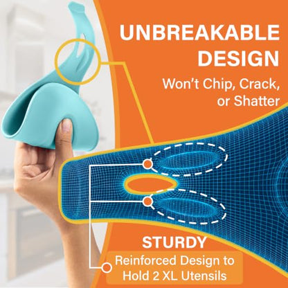 Turquoise Spoon Rest for Stove Top, Set of 2, XL 9.2 Inch, DISHWASHER SAFE | NON-STICK Silicone Surface for Quick Cleanup, Non-Slip, Safe for Glass and Induction Cooktops, Raised Edges Catch Drips - color: Pastel Turquoise - 2 Pcs
