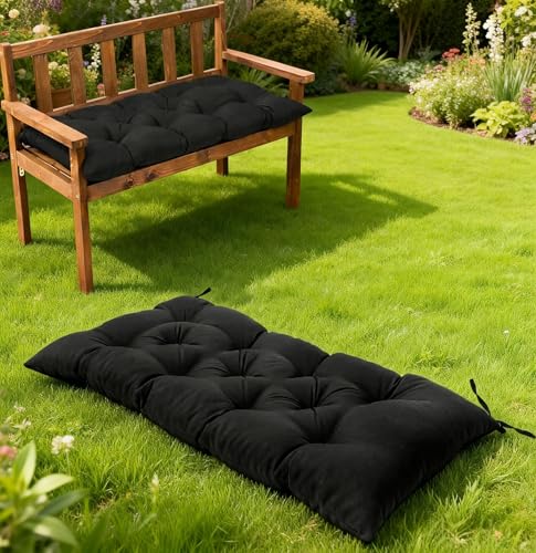 Swing Cushions Outdoor Bench Seat Pad(Black,47.2 X 19.7 Inch) | Waterproof & Sun-Resistant Bench Cushion - Universal Fit for Patio Chairs, Swing Seats.Swing Cushions for Outdoor Furniture - color: Black, size: 47.2 X 19.7 Inch
