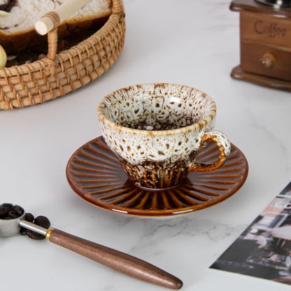 2 oz Espresso Cups Set of 2, Ceramic Cappuccino Cups with Saucers, Durable Porcelain Tea Set & Modern Coffee Cup Collection, Coffee Lover Gifts