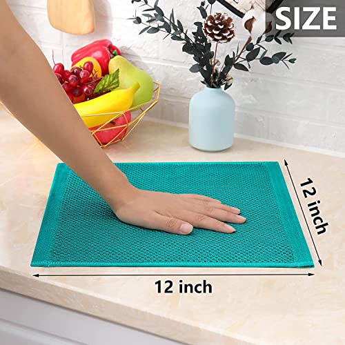 100% Cotton Waffle Weave Kitchen Dish Cloths, 6 Pack Ultra Soft Absorbent, Quick Drying Dish Towels, 6x6 Inches, Dish Rags for Drying Dishes & Daily Kitchen Use (Cyan) - color: Cyan
