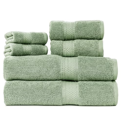 HILLFAIR Premium 600 GSM 6 Piece Towel Set- 2 Bath Towels, 2 Hand Towels & 2 Washcloths, Machine Washable, Hotel Quality, Super Soft & Highly Absorbent Cotton Towel: Sage - color: Sage, size: 6 Piece Towel Set