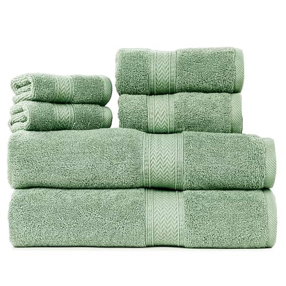 HILLFAIR Premium 600 GSM 6 Piece Towel Set- 2 Bath Towels, 2 Hand Towels & 2 Washcloths, Machine Washable, Hotel Quality, Super Soft & Highly Absorbent Cotton Towel: Sage - color: Sage, size: 6 Piece Towel Set