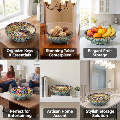 10" Bohemian Style Decorative Bowl, Large Fruit Bowl for Kitchen Counter,Stylish Key Bowl for Entry Table, Bread Candy Snacks Organizer