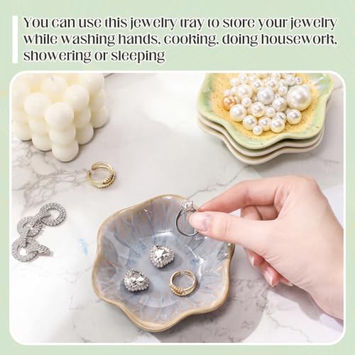 4 Pack Small Jewelry Dish Trinket Holder Tray for Rings Earrings Key Bowl Women Mother's Day Wedding Gift (Green Series,Ceramic) - color: Green Series, style: Ceramic