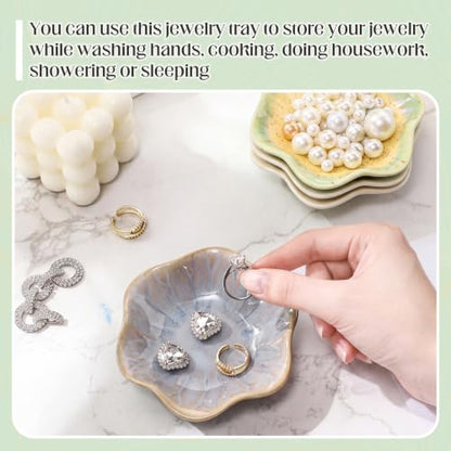 4 Pack Small Jewelry Dish Trinket Holder Tray for Rings Earrings Key Bowl Women Mother's Day Wedding Gift (Green Series,Ceramic) - color: Green Series, style: Ceramic