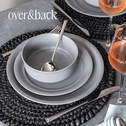 over&back Rim Dinnerware Set - Stoneware Dishes - Comes with 4 Dinner Plates, Salad Plates, Cereal Bowls, and Dinner Bowls - 16-Piece All-Occasion Place Settings - Serves Four - Semi-Matte Charcoal - color: Charcoal, size: Dinner Set | 16 Pieces