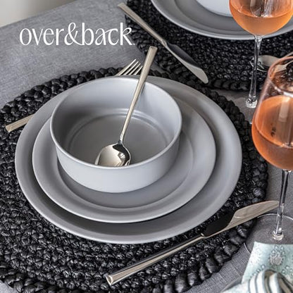 over&back Rim Dinnerware Set - Stoneware Dishes - Comes with 4 Dinner Plates, Salad Plates, Cereal Bowls, and Dinner Bowls - 16-Piece All-Occasion Place Settings - Serves Four - Semi-Matte Charcoal - color: Charcoal, size: Dinner Set | 16 Pieces