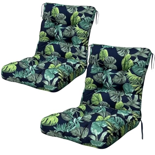 Floral Outdoor Chair Cushions Set of 2 Waterproof Tufted High Back Wicker Chair Cushion with Ties for Indoor Patio Furniture 41.7"*20.8"*3.9" Navy Floral - color: Navy Floral
