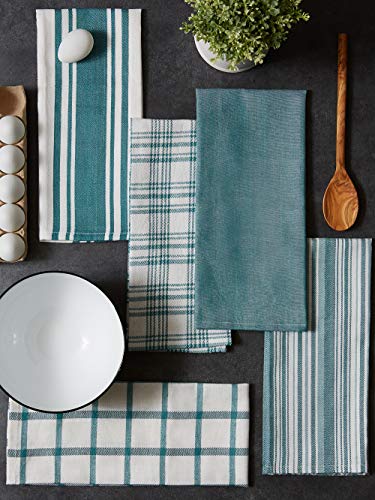 DII Assorted Woven, Kitchen Dishtowel Set, 18x28, Teal, 5 Piece - color: Teal