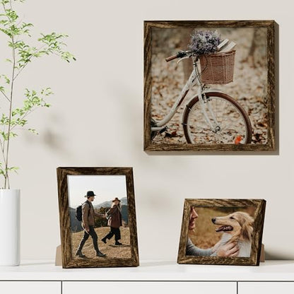 Vittanly 12x12 Picture Frames Set of 9, Shatter Resistant Plexiglass, Display 8x8 Pictures with Mat or 12x12 without Mat, Photo Frames for Wall Mount, Engineered Wood, Brown | Display Pictures 8x8 with Mat or 12x12 without Mat for Wall Mounting, Square Ph