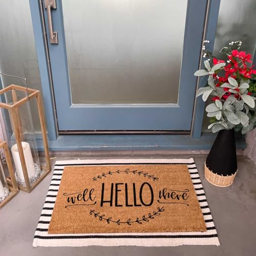 Funny Coir Doormat Well Hello There for The Entrance Way Personalized Rugs with Heavy-Duty PVC Backing Non Slip Outdoor 23.6 x 15.7 inch - color: Well Hello There