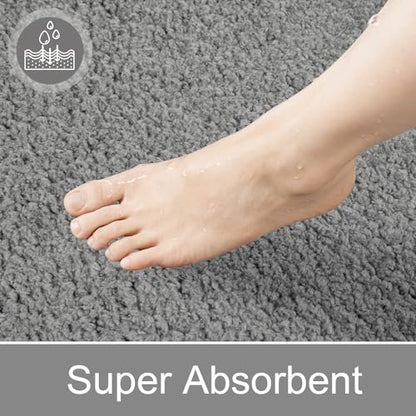 LOCHAS Bathroom Rugs Sets 3 Piece, Microfiber Bath Mat Set Non Slip, Grey | Washable Absorbent Toilet Rug, Shaggy Soft Cozy Quick Dry - color: Grey, size: 30" x 20" + 24" x 17" + U Shape 24" x 20"