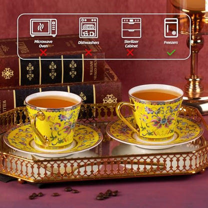 KAMMAK Tea Cup and Saucer, Ceramic Coffee Cups, 7.8oz, Set of 2 | Porcelain Tea Cups with Saucers for Coffee and Cappuccino, Ideal for Breakfast, Afternoon Tea and Entertaining,623N - style: 623N