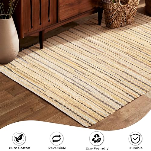 Chindi Area Rug 3x5 Feet - Beige | Farmhouse Cotton Rag Rugs for Living Room, Easy Clean Braided Boho Carpet - color: Beige, size: 3 x 5 feet