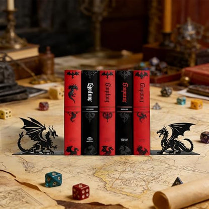 Matte Black Iron Gothic Decorative Bookends - color: Dragon