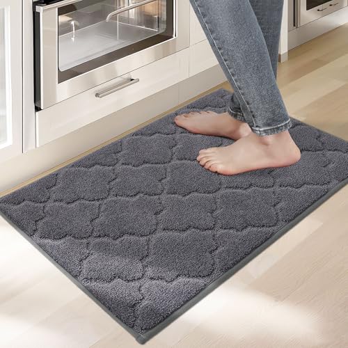COSY HOMEER Kitchen Rugs Non Slip Washable 20"x32",Dark Grey | Stain Resistant Kitchen Mat for Floor,Absorbent Kitchen Carpet,Soft Rugs for Kitchen,Sink Mat,Entrance,Area Rugs,NonSkid Back - color: Dark Grey, size: 20"X 32"