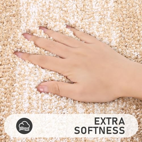 Bsmathom Bathroom Rug Set 4 Piece, Plush Microfiber Bath Mat, Beige | Extra Water Absorbent, Non Slip Washable Runner Bath Rugs with Toilet Lid Cover and U-shaped Contour Toilet Mat - color: Beige, size: 18"x26"+18"x48"+U20"x24"+Cover19"x21"